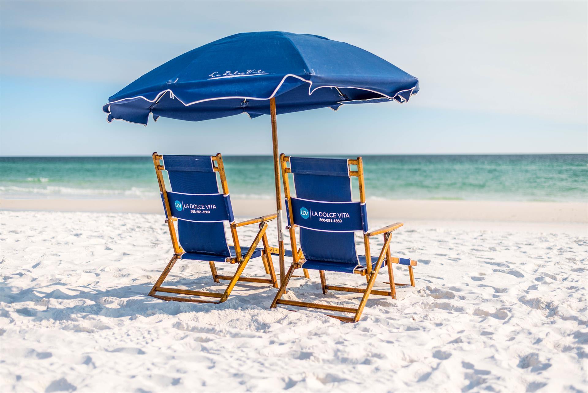 Seasonal Beach Service (2 chairs and 1 umbrella) included from March 1-October 31!! Tents and Canopies not allowed where beach service is setup
There is public beach where these can be set up.