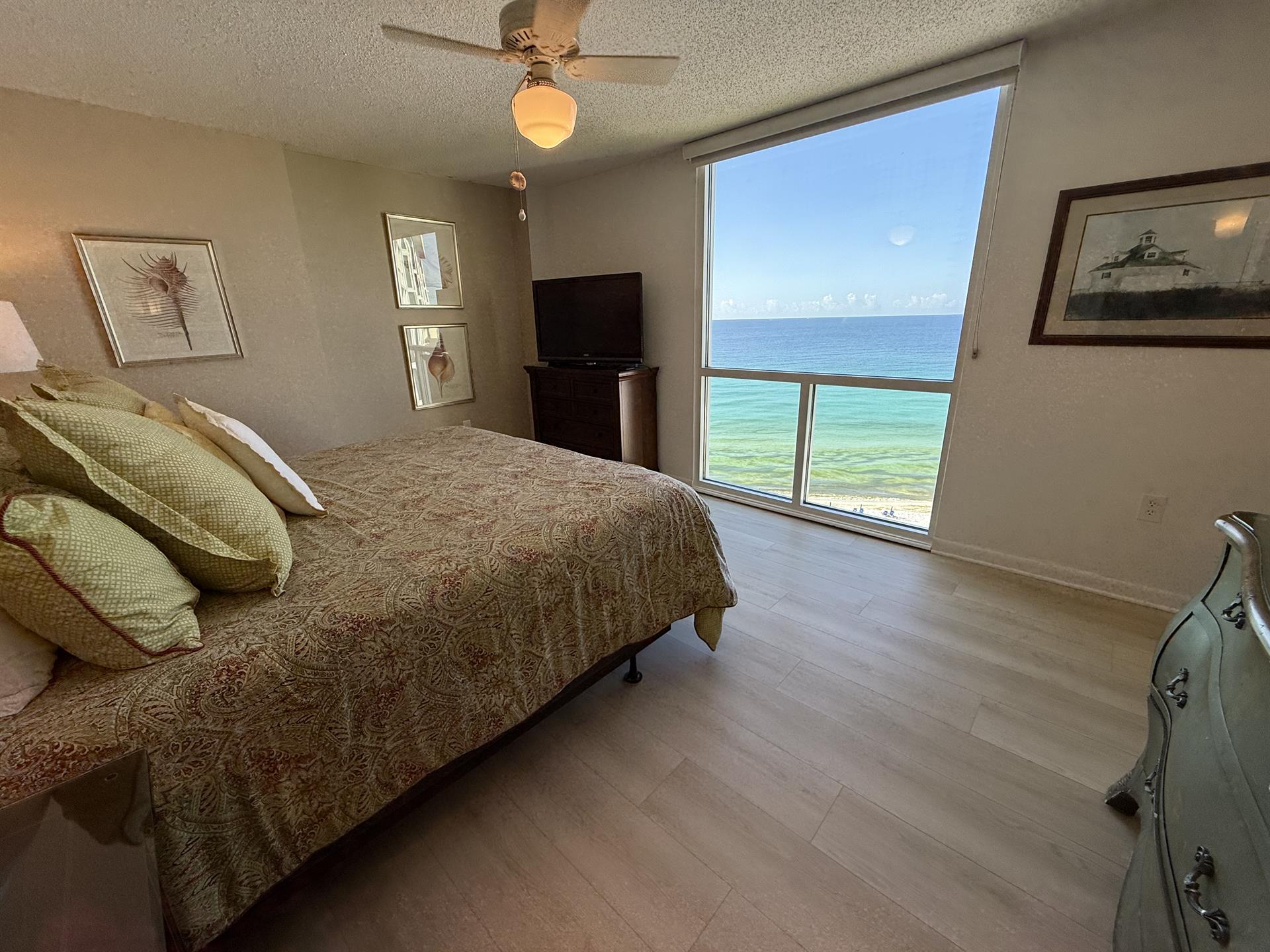 Wake up to endless ocean views from your comfortable bed, with crystal-clear waters stretching to the horizon right outside your window.