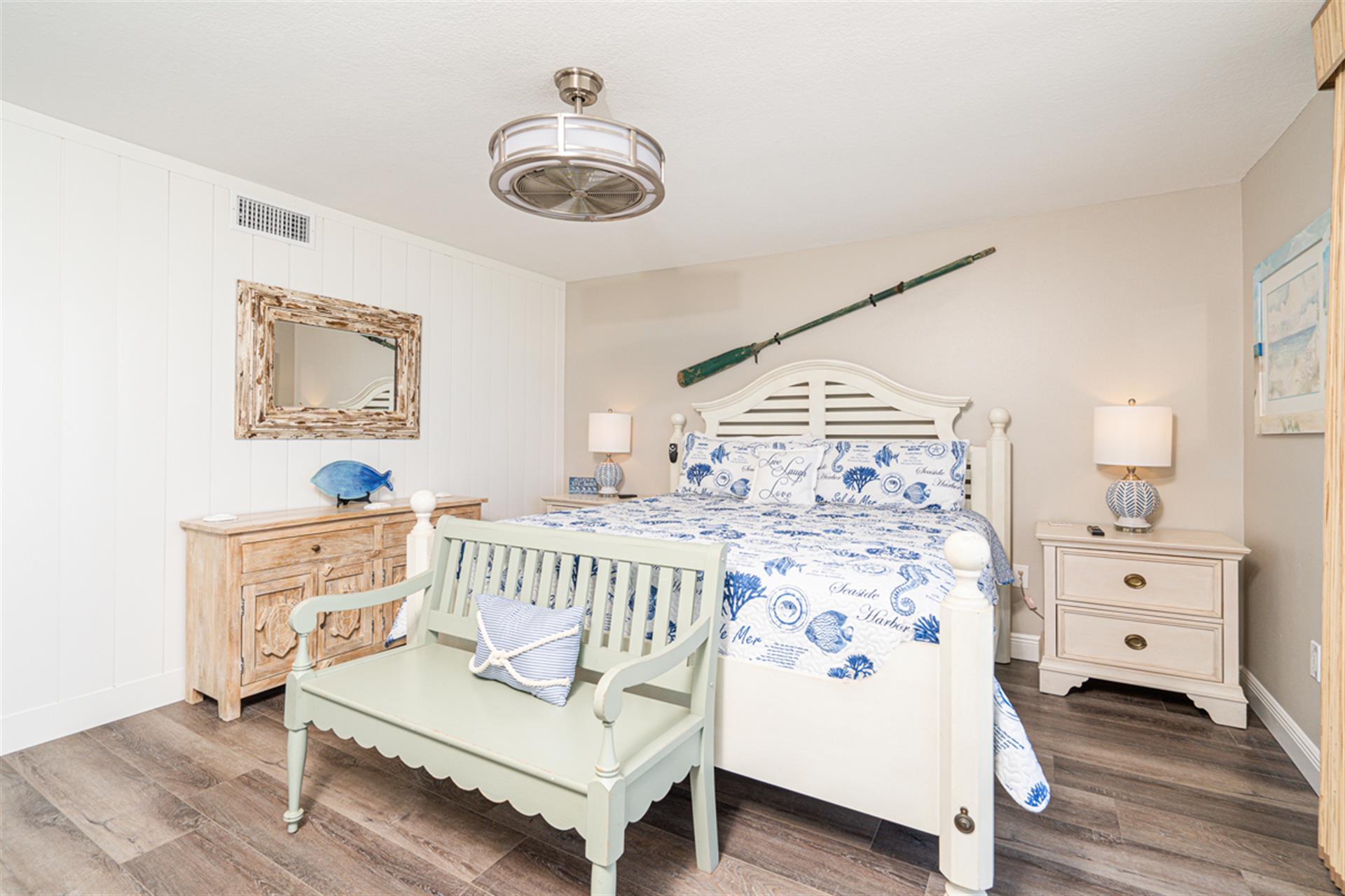 Drift into coastal dreams in this charming bedroom, where ocean-themed bedding and nautical touches create your perfect seaside retreat.