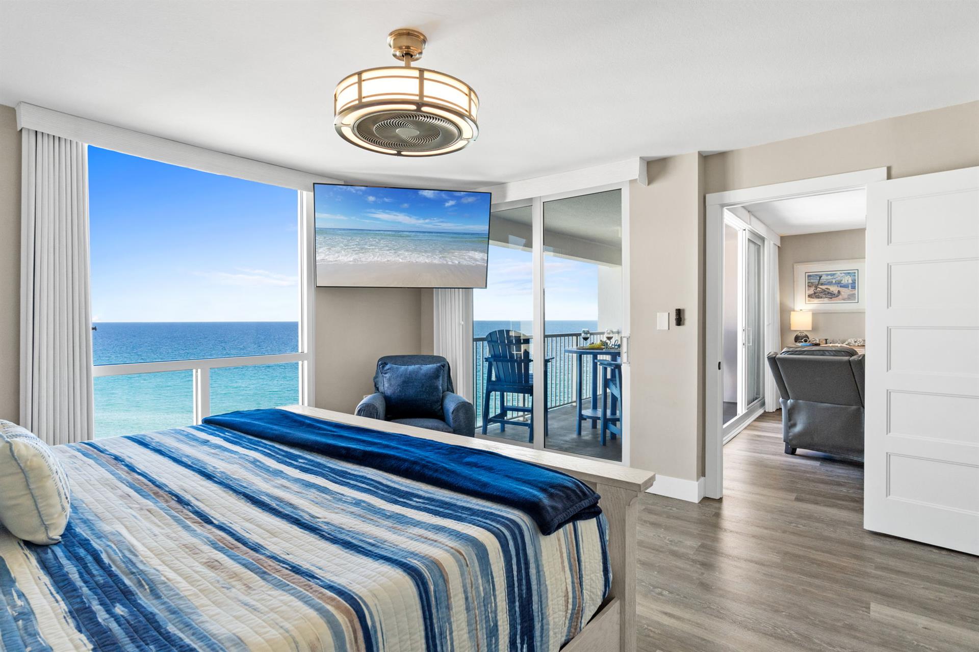 Wake up to breathtaking ocean views from your bed, with waves stretching to the horizon and your private balcony just steps away.