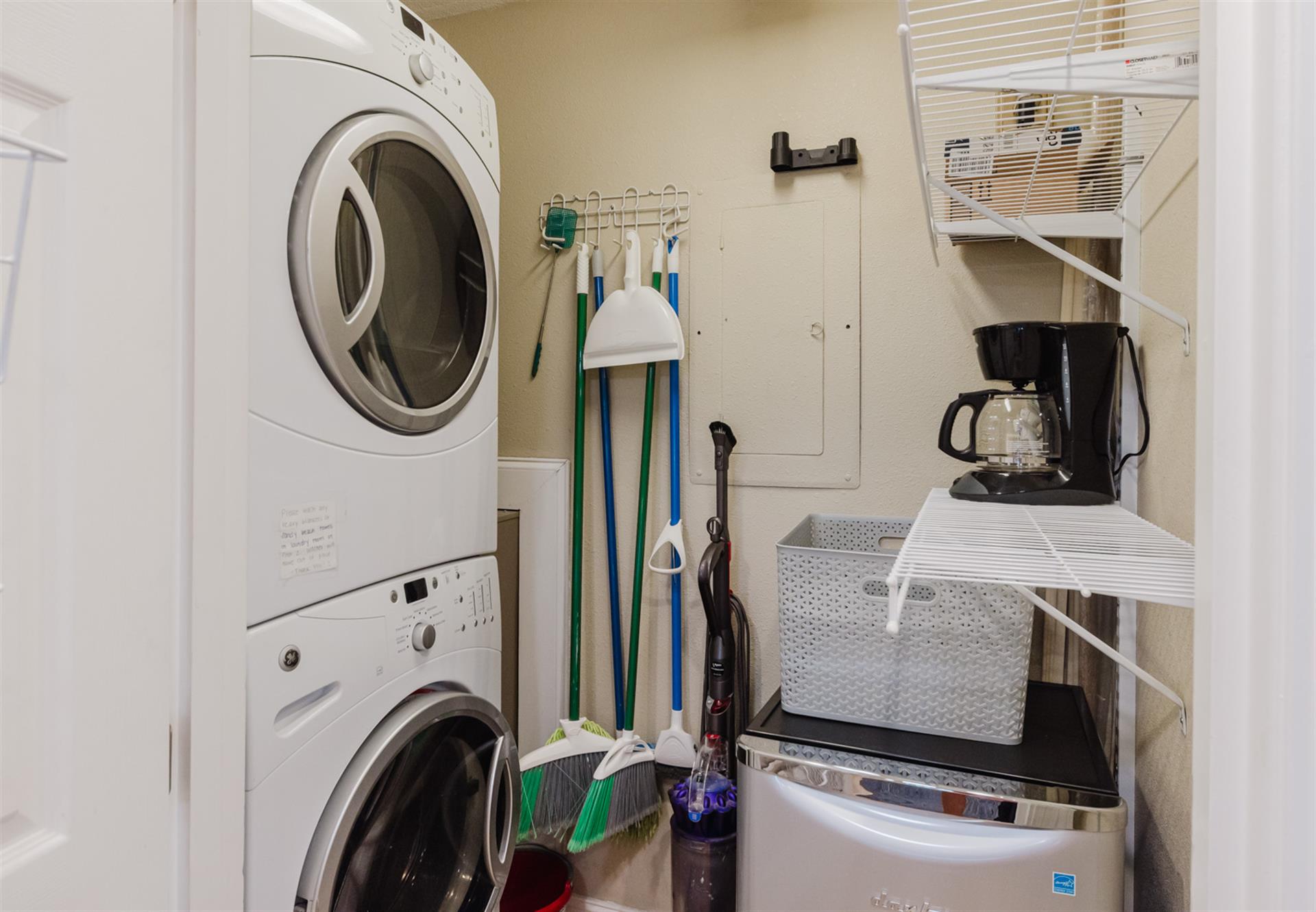 Your private laundry room keeps you equipped with a washer, dryer, and coffee maker for convenient mornings.