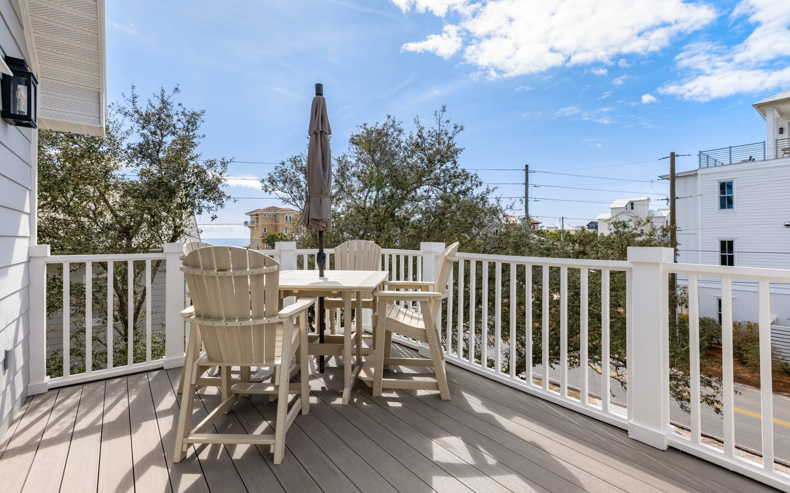 Step onto your private deck where comfortable Adirondack chairs invite you to savor morning coffee or evening relaxation under open skies.
