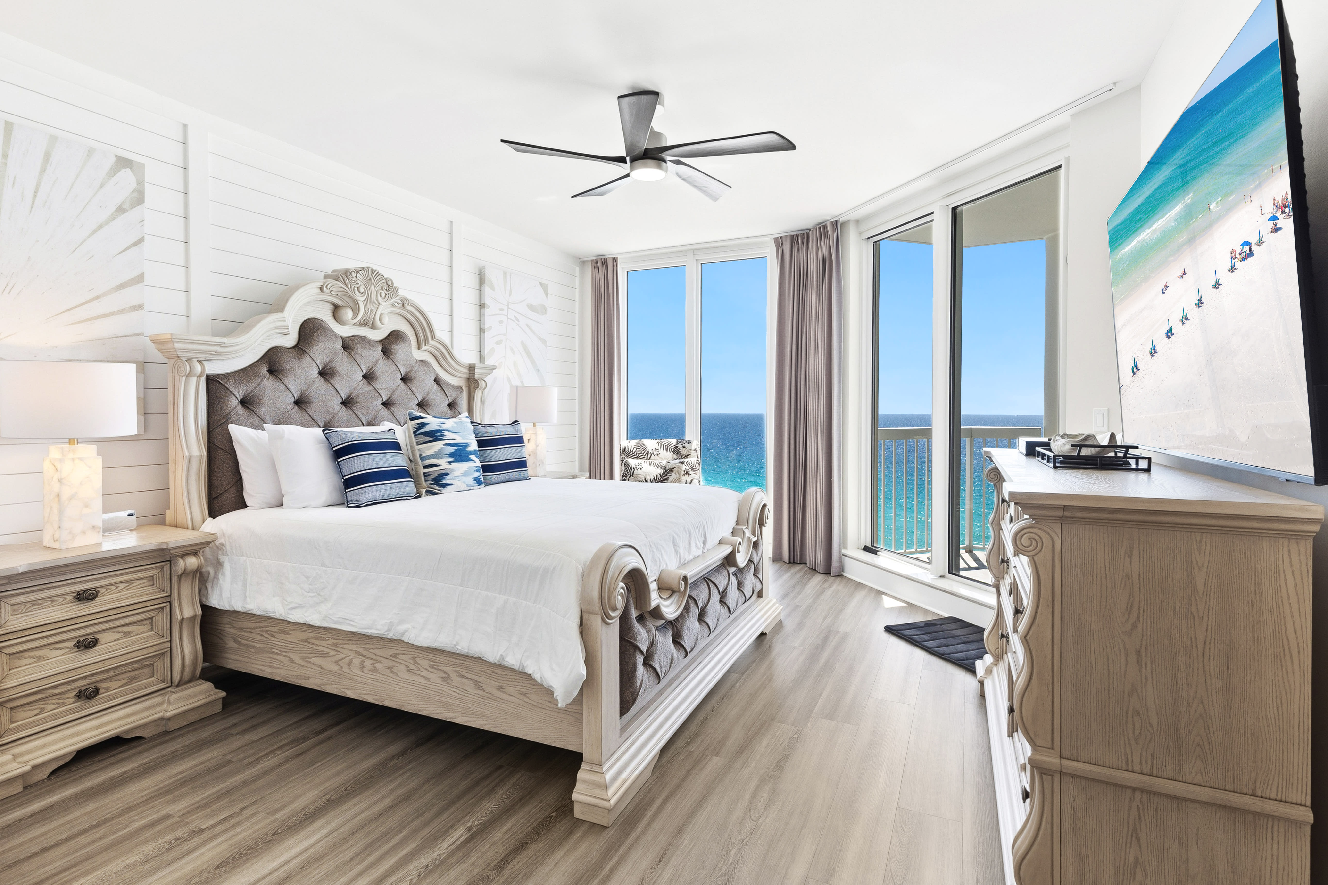 Wake up to stunning ocean views from your luxurious bedroom, where coastal elegance meets ultimate comfort and seaside serenity.