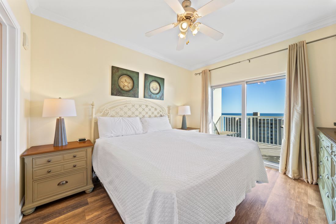 Wake up to stunning ocean views from your comfortable bed, where coastal breezes flow through your private balcony doors.