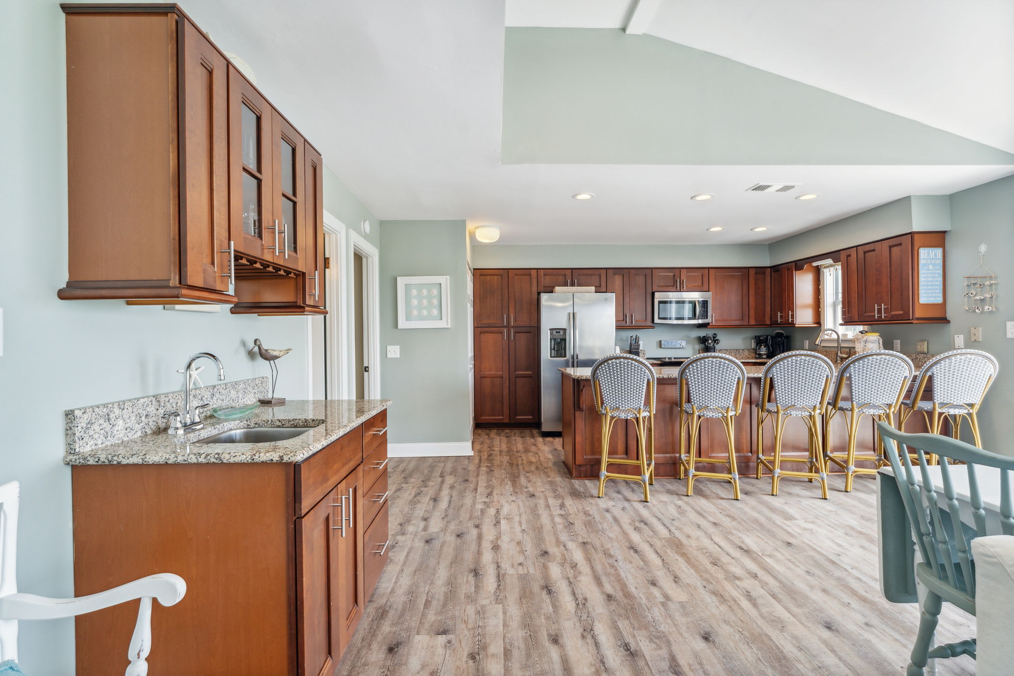 Wet Bar and Bar Stools at Kitchen Island