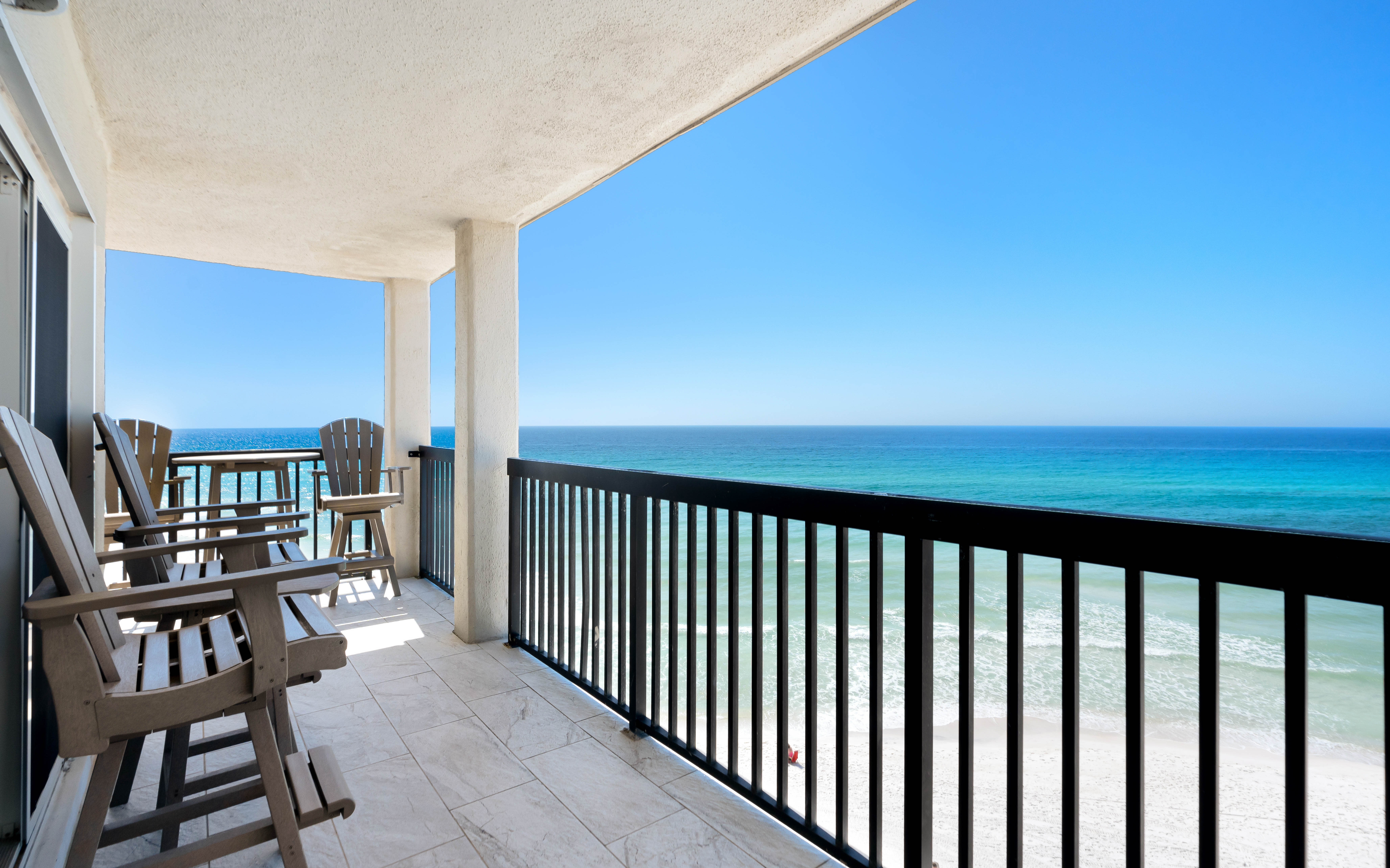 Sip your morning coffee on your private gulf front balcony with sweeping sea views and gentle waves below.
