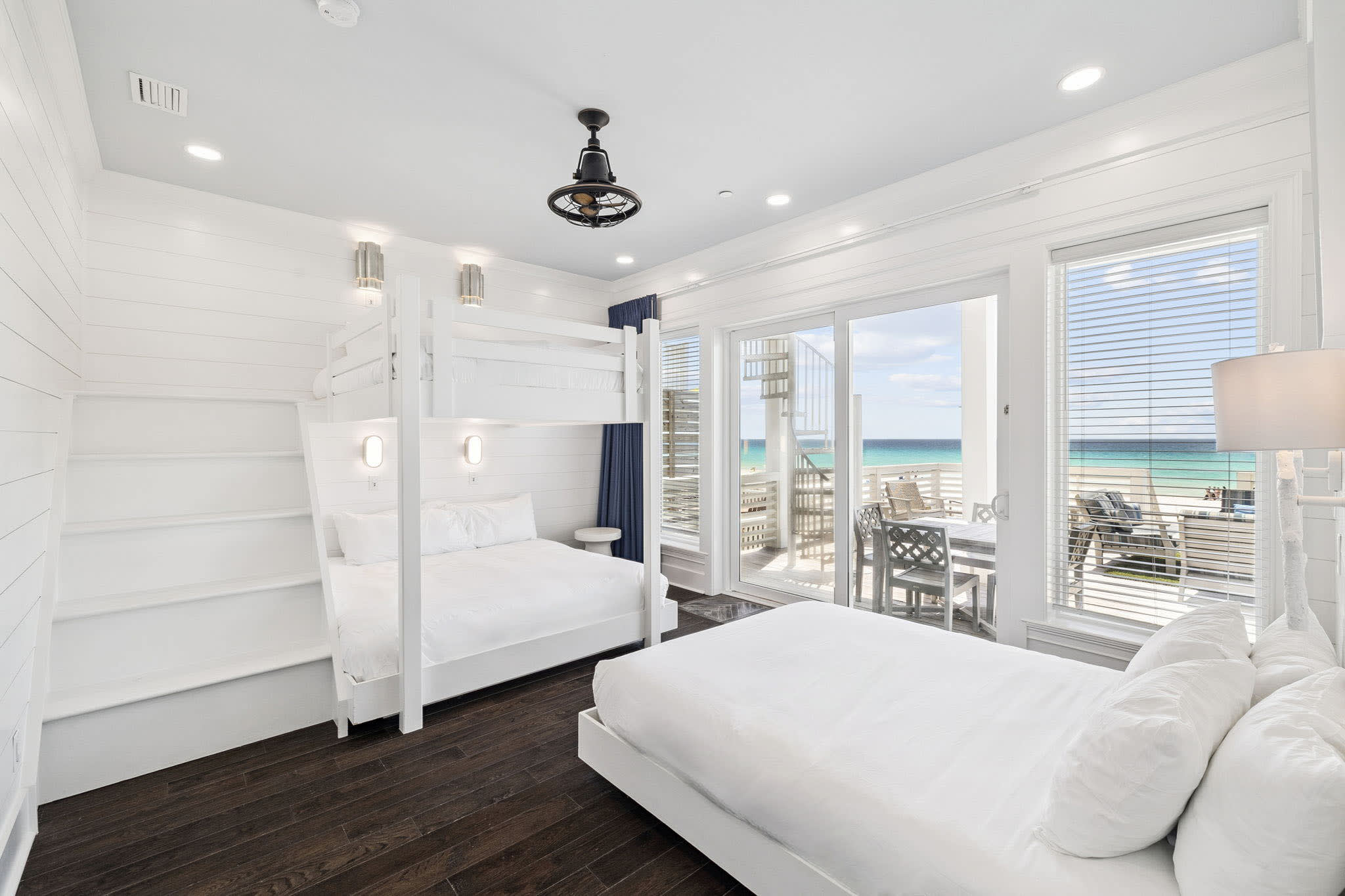 1st Floor Rear Bunk Room - Queen Bunk, Queen Bed & Pool Deck Access