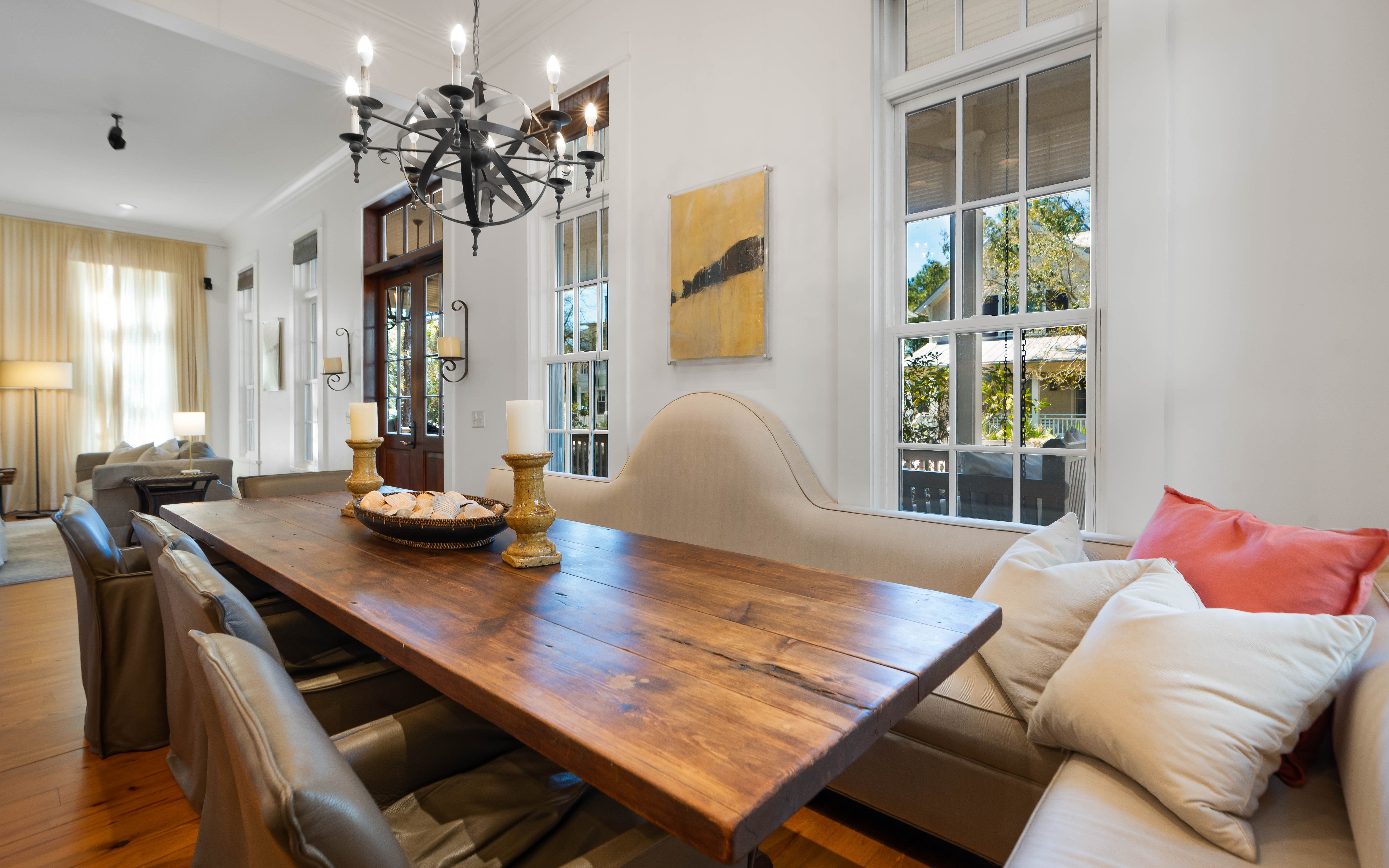 Gather around this stunning rustic dining table where memorable meals and conversations await your group.