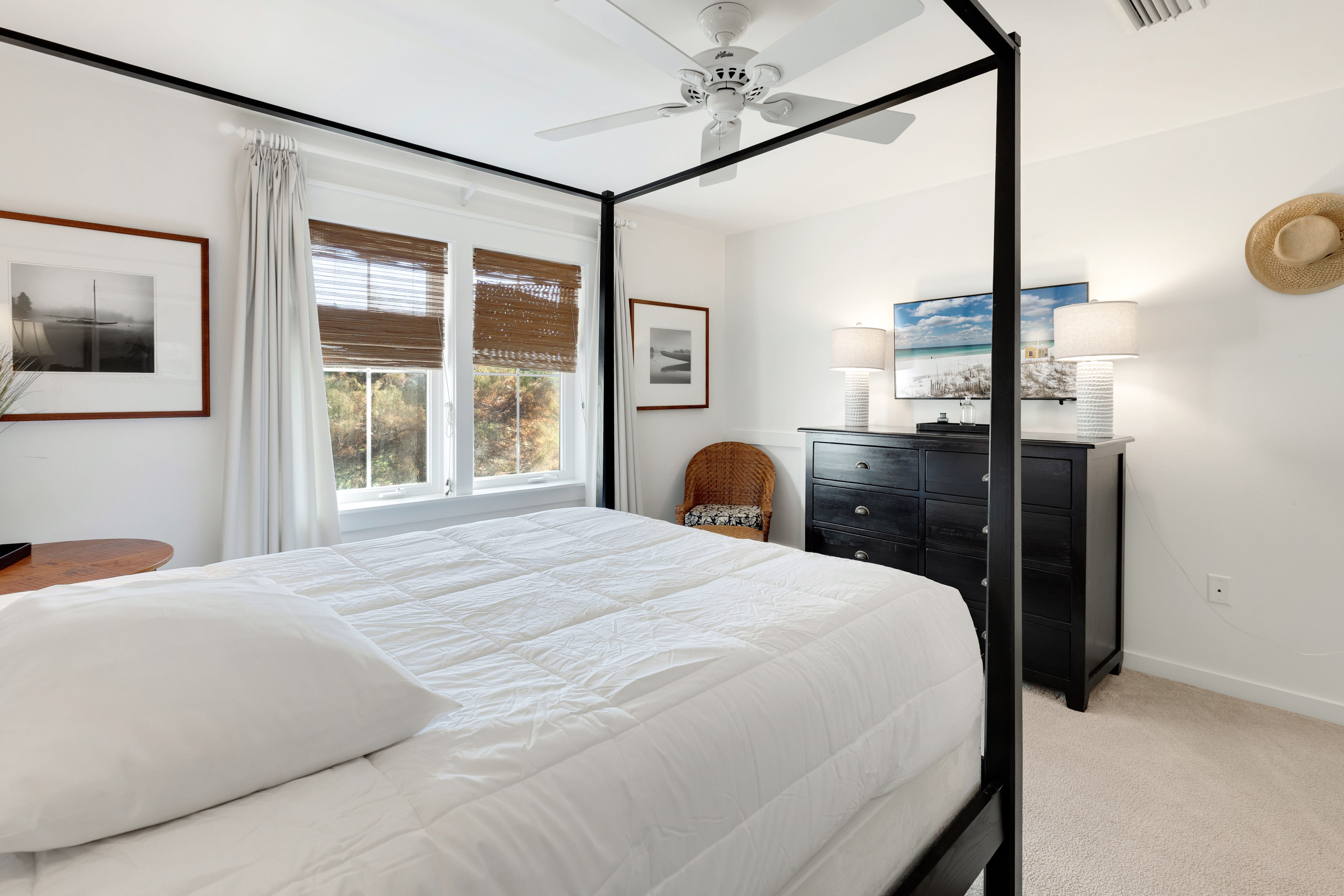 Drift off in your elegant canopy bed while the ceiling fan keeps you cool and comfortable throughout the night.