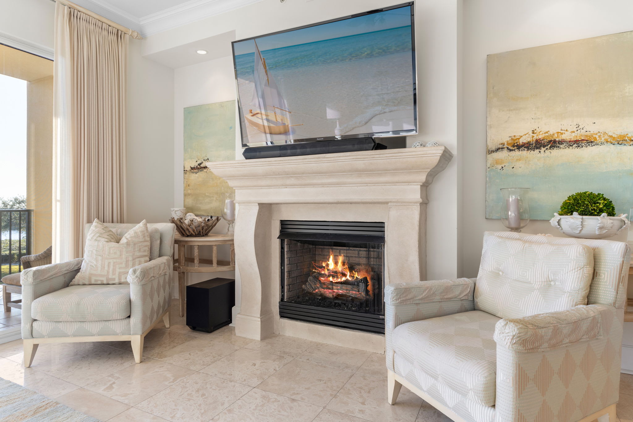 Living Area Fireplace and TV