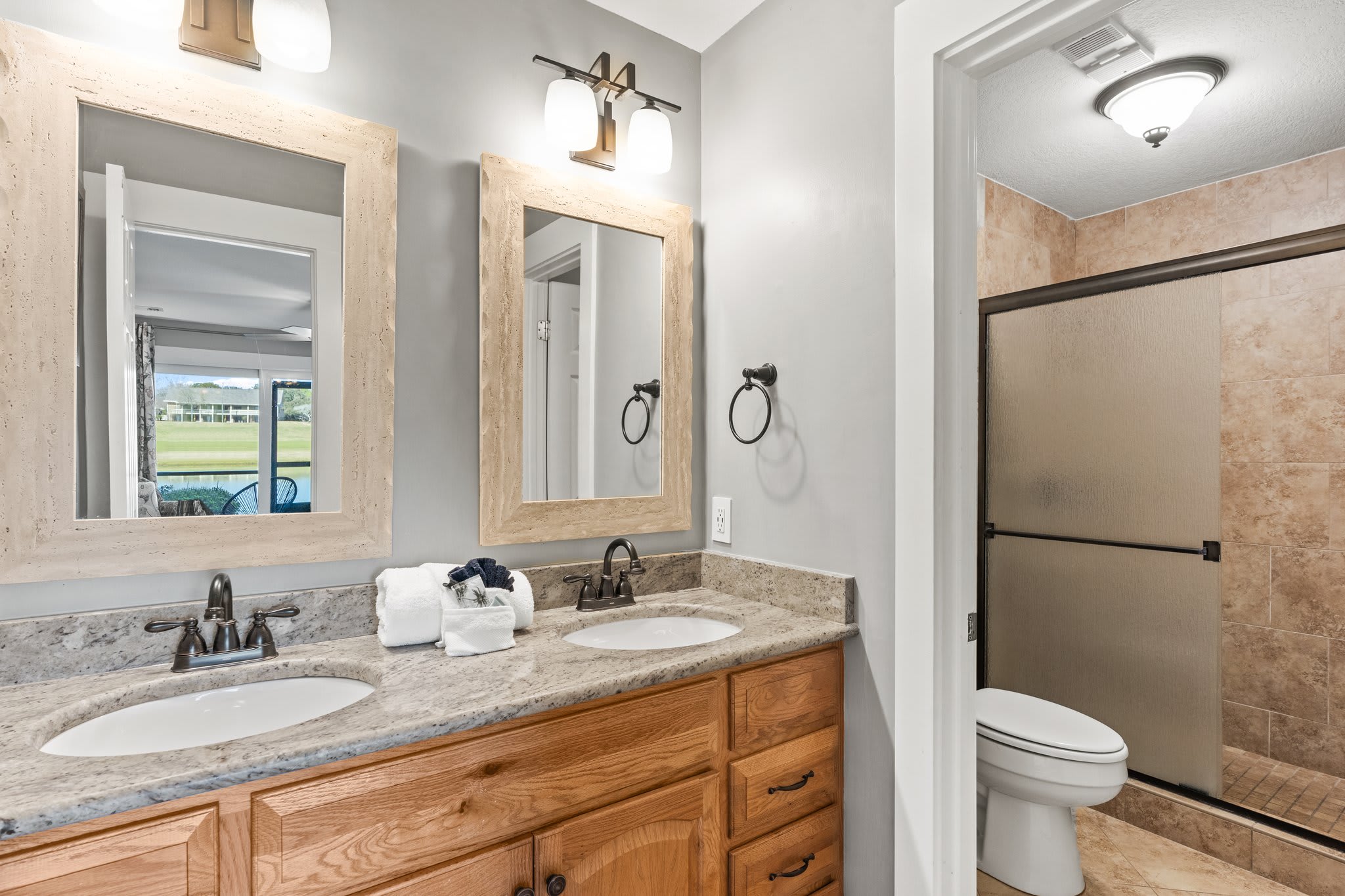 Primary bathroom double vanity sinks