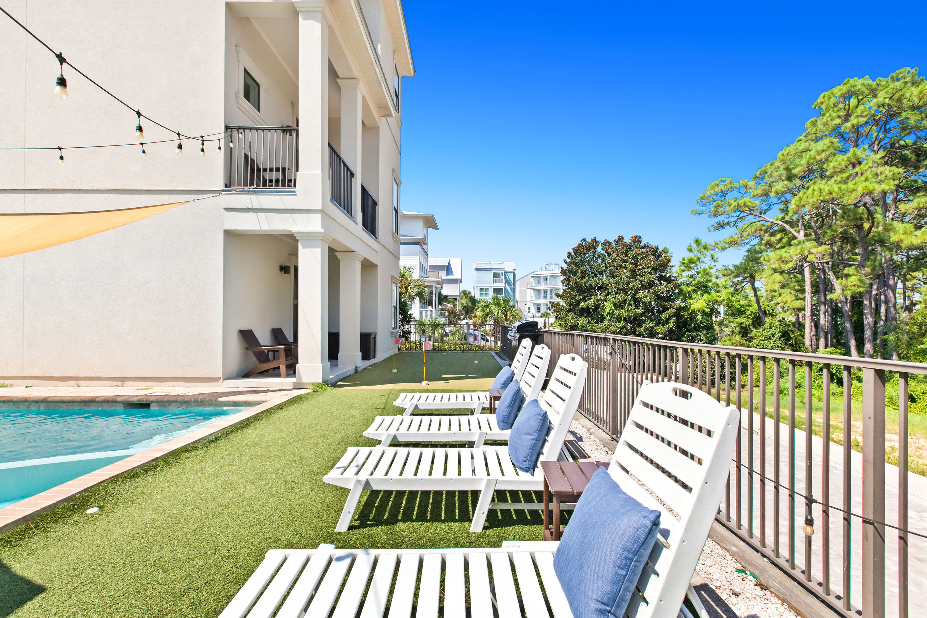 The pool area flows into the Putting Green