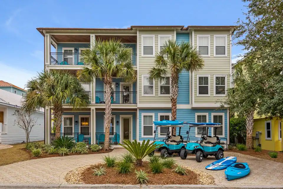 Shenanigans-1 newly renovated beach house that's packed with fun! With 4 amazing balconies and 30A's best 3rd floor game room! Includes 2 golf carts, 2 kayaks, and 2 paddleboards for the most memorable vacation of your family's life!