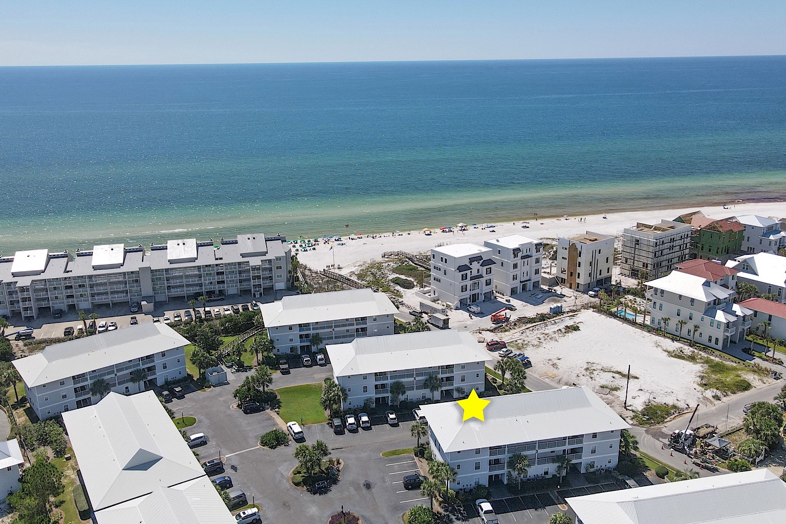 Arial view of Beachside Villas, star indicates building 3, Endless Summer