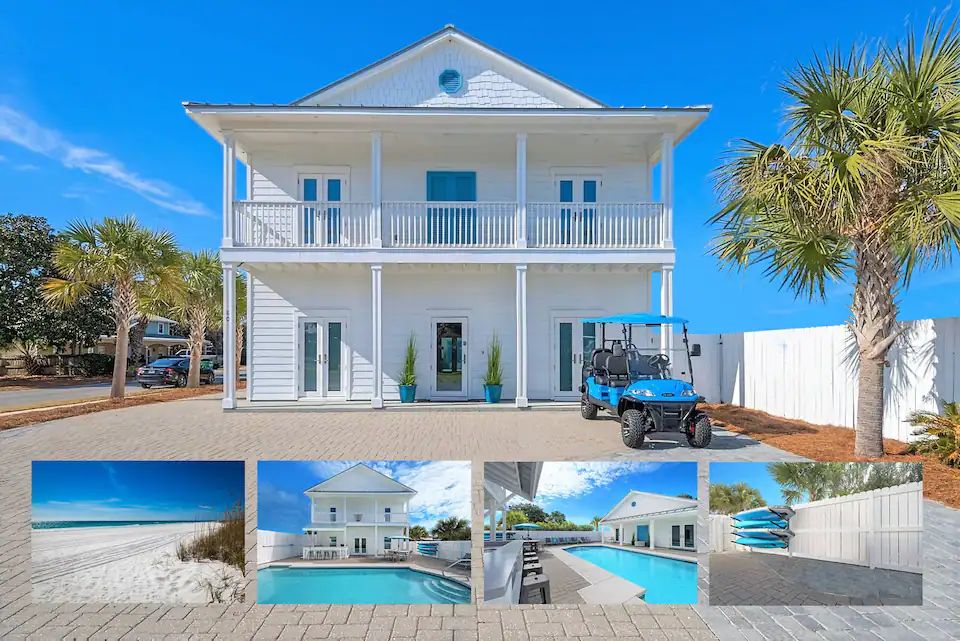 Epic-1 Massive 8 bedroom, ocean view property with ginormous fenced pool and 7 king suites with private full baths. Perfect for large groups or events and just steps from Destin's sugar sand beaches. Includes golf cart, paddleboards, kayaks.