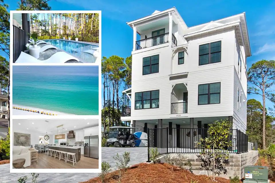 Driftwood-1 recently built, designer-grade beach residence that comfortably accommodates 17 guests. Situated near the finest beaches on 30A, minus the traffic! Enjoy a private pool, golf cart and paddleboards for an all-inclusive stay.
