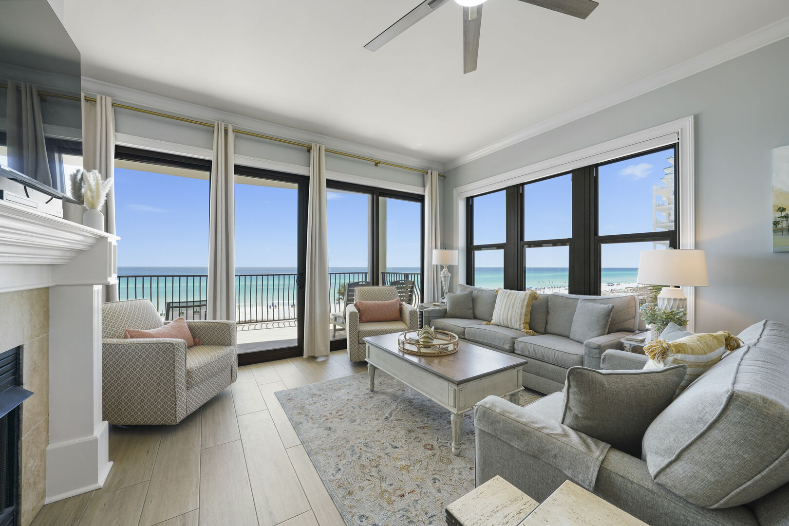 Fully furnished living room with gulf views