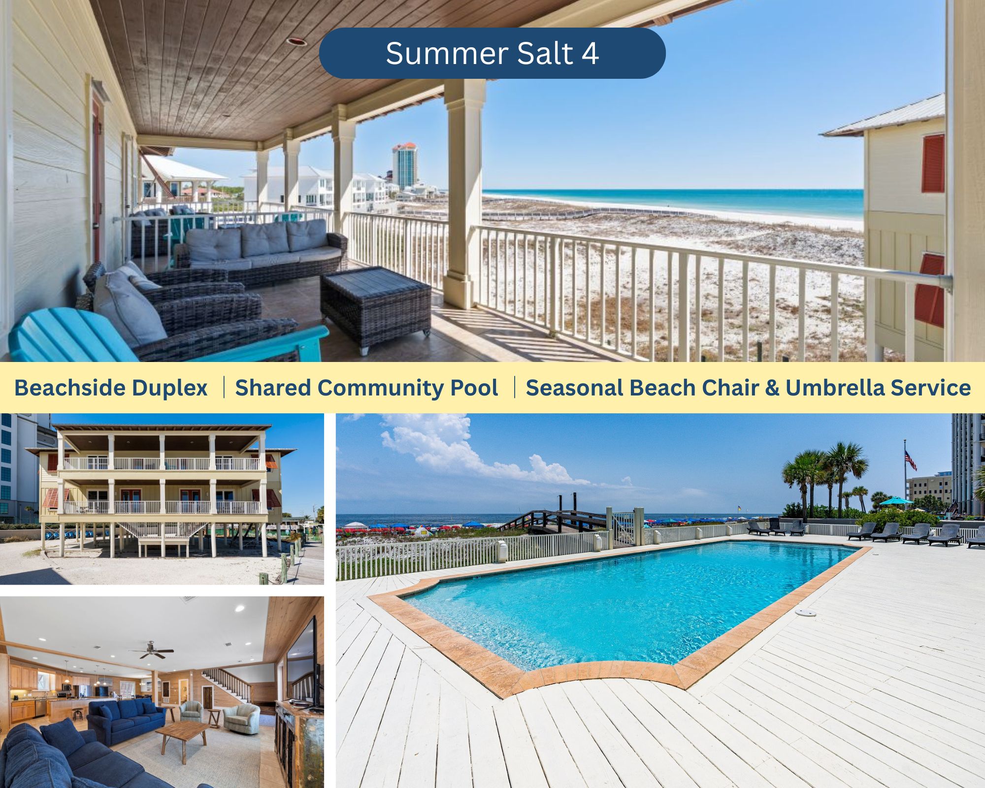 Summer Salt 4: Beachside Duplex ¦Shared Pool ¦Seasonal Beach Chair & Umbrella Service