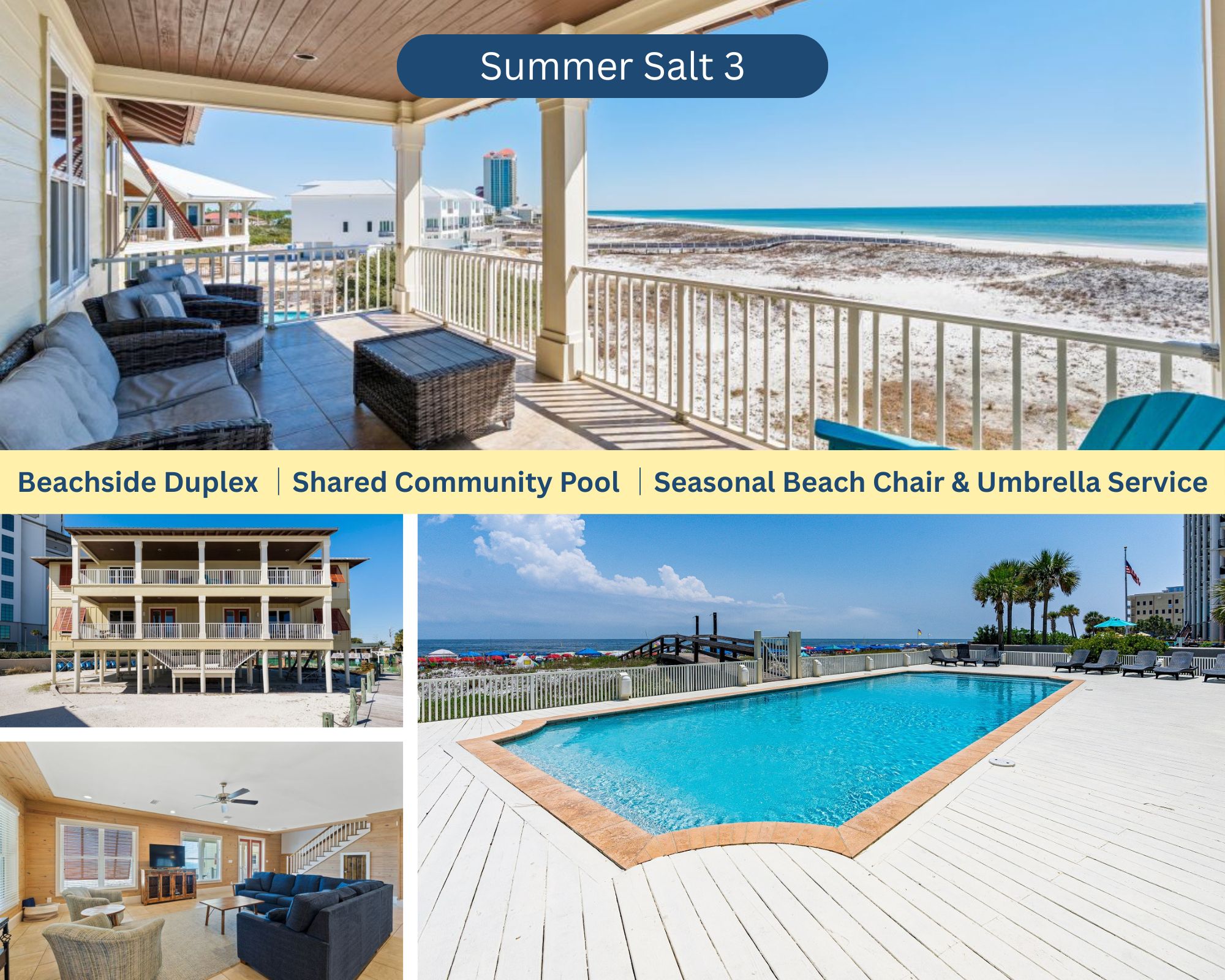 Summer Salt 3: Beachside Duplex ¦Shared Pool ¦Seasonal Beach Chair & Umbrella Service