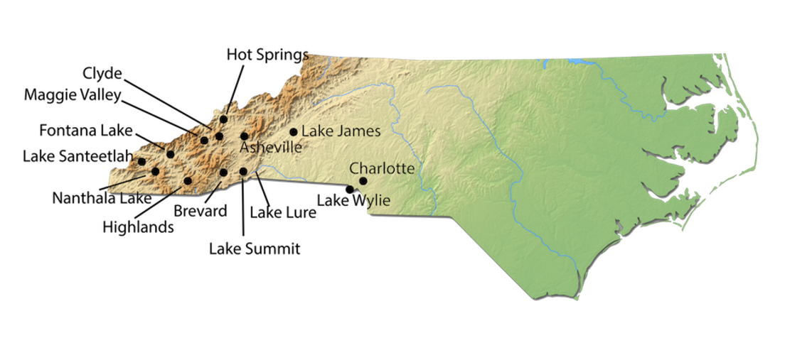 North Carolina City Map for Cabin Rentals