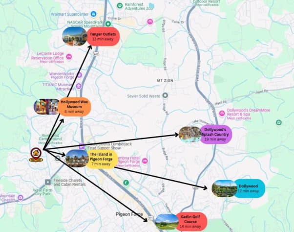 So close to the parkway!! Only 2 miles!! This custom map highlights a property’s… Pigeon Forge, Tennessee Cabin Rental - Gallery Image #17