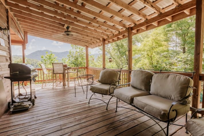 Rear porch with lounge area and gas grill Franklin, North Carolina  Rental - Gallery Image #9