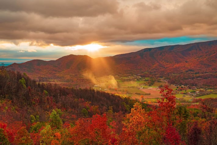 View of Wears Valley in the fall from first level at Tanasi Lodge.. Pigeon Forge, Tennessee Lodge Rental - Gallery Image #3