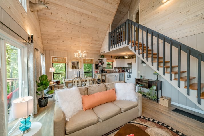 Look at the living room, dining room, and kitchen Pigeon Forge, Tennessee Cabin Rental - Gallery Image #13