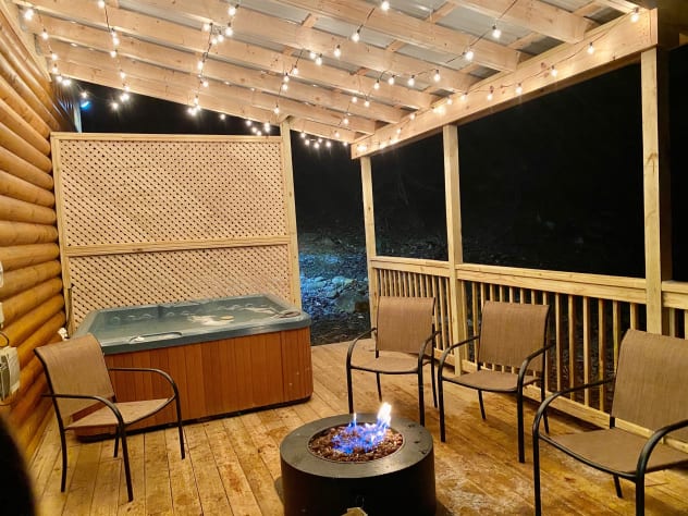 side porch with propane fire pit Gatlinburg, Tennessee Cabin Rental - Gallery Image #4