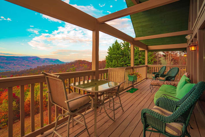 Third floor front balcony view in the fall. Pigeon Forge, Tennessee Lodge Rental - Gallery Image #16