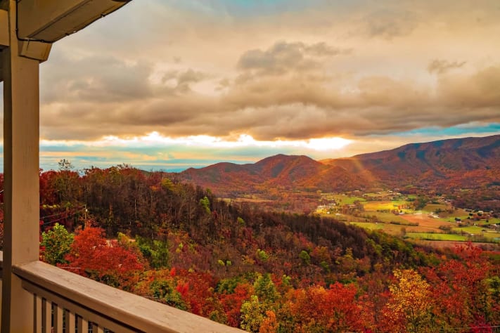 Front balcony view of the Wears Valley. Pigeon Forge, Tennessee Lodge Rental - Gallery Image #14