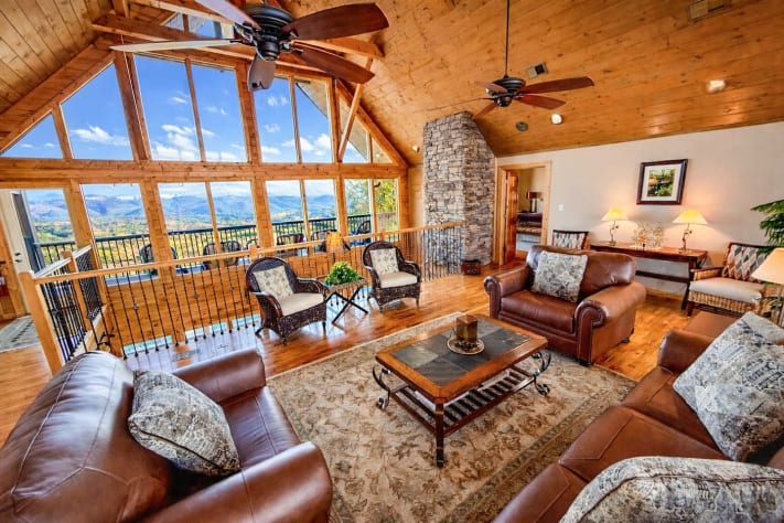 Third floor landing with queen sofa bed and sitting area. Mountain views front and… Pigeon Forge, Tennessee Lodge Rental - Gallery Image #7