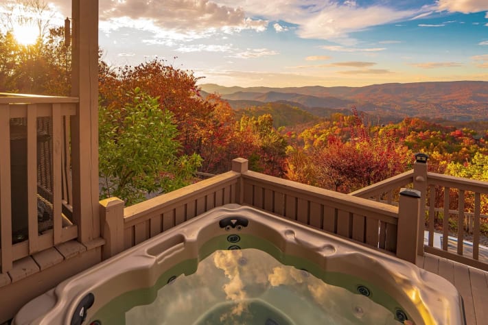 Back deck hot tub with stunning valley and mountain views!. Pigeon Forge, Tennessee Lodge Rental - Gallery Image #2
