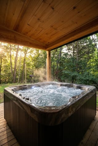 Private 5-person hot tub off the master suite — jets running year-round under a… Douglas Lake, Tennessee Cabin Rental - Gallery Image #5