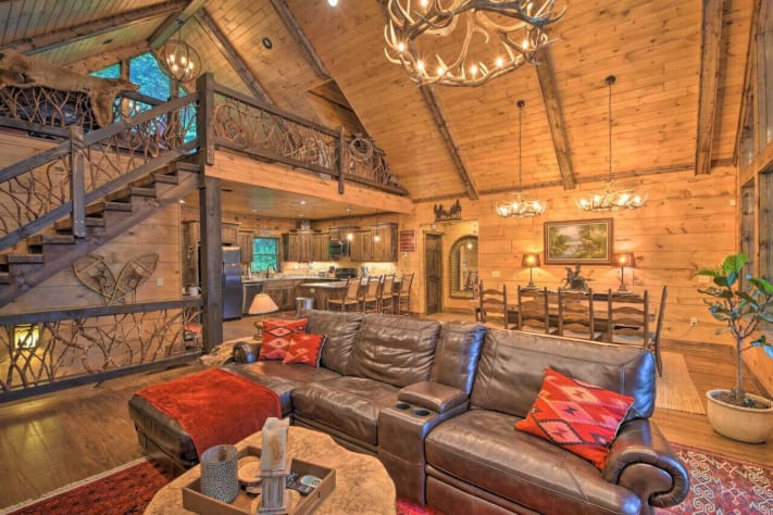 Cozy seating around the fireplace Nantahala Lake, North Carolina Cabin Rental - Gallery Image #6