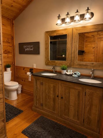 Full bath next to bunk room with double sinks. Gatlinburg, Tennessee Cabin Rental - Gallery Image #22