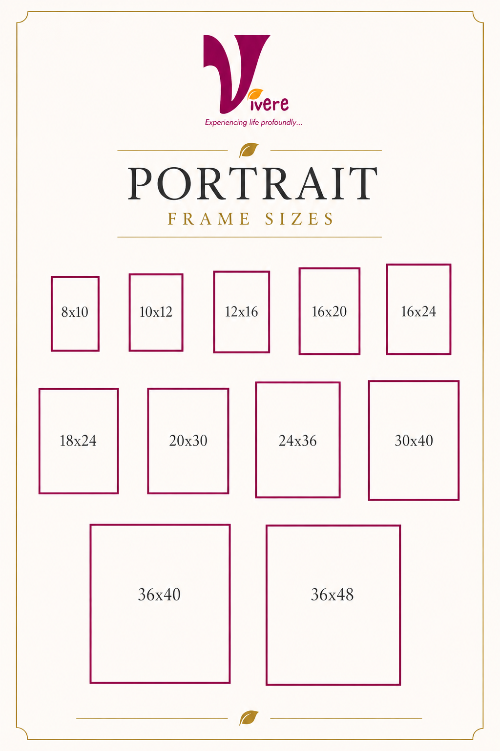 Portrait size chart — available frame sizes for portrait orientation