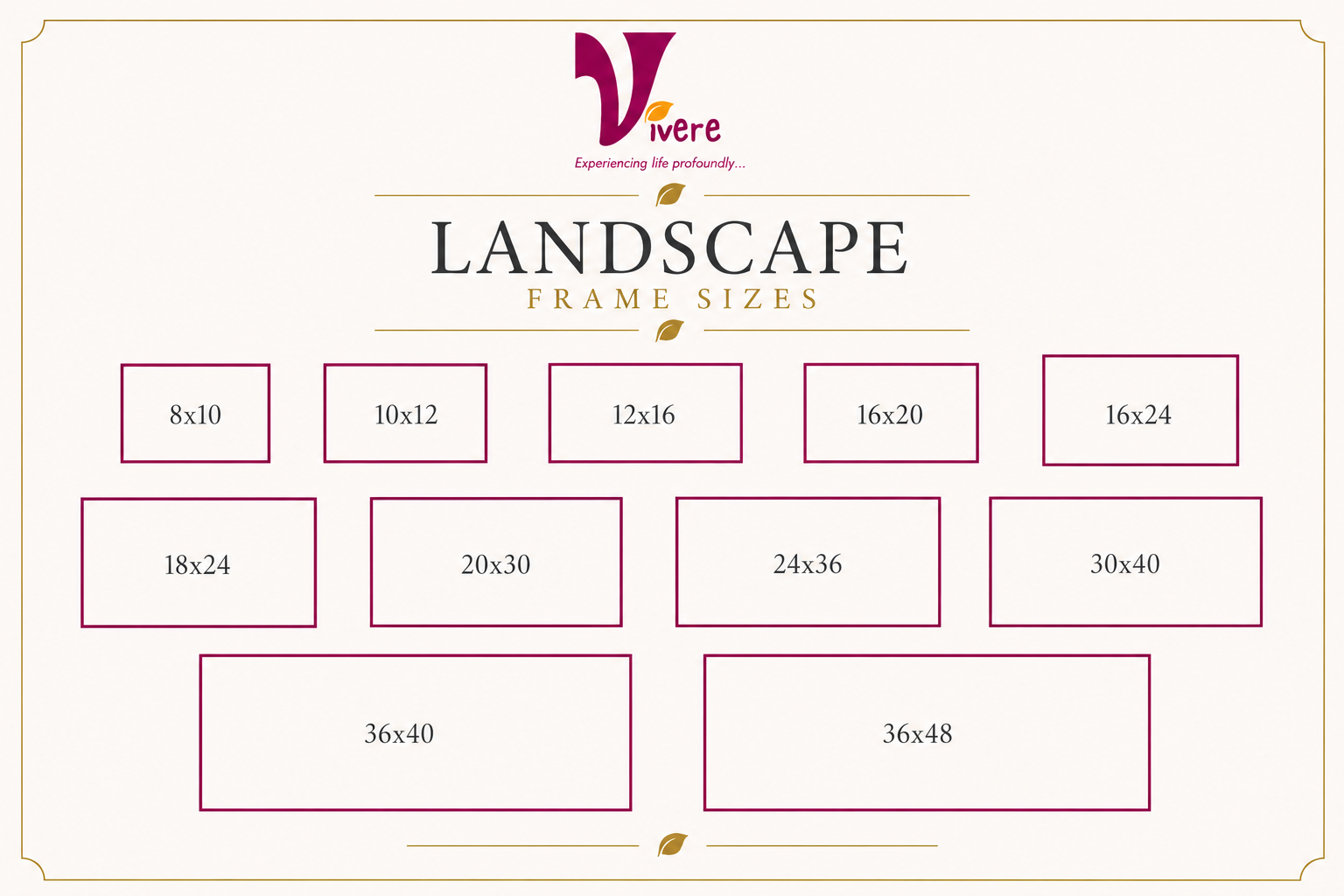 Landscape size chart — available frame sizes for landscape orientation