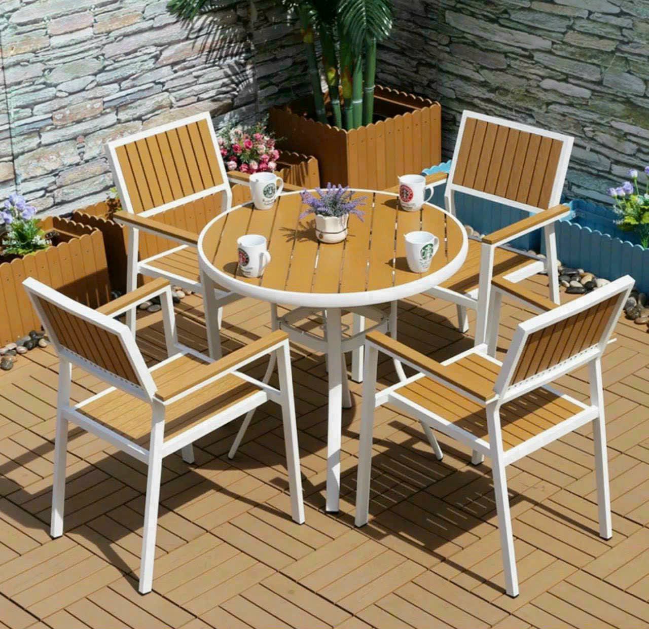 Bàn ghế gỗ nhựa ngoài trời phong cách - ảnh 2