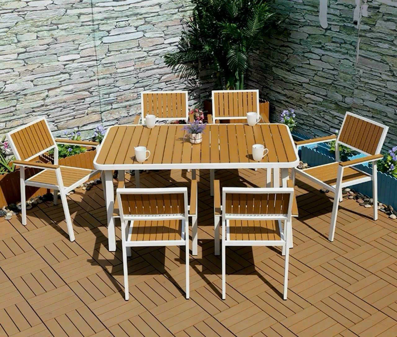 Bàn ghế gỗ nhựa ngoài trời cao cấp - ảnh 2