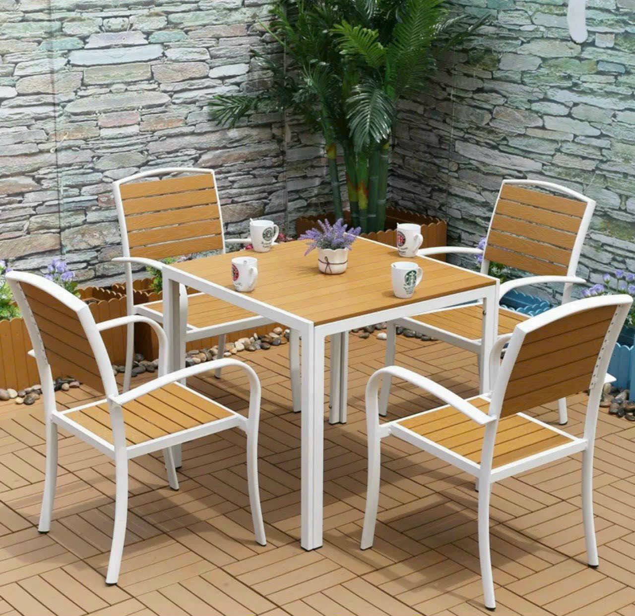 Bàn ghế gỗ nhựa ngoài trời tiện dụng - ảnh 2