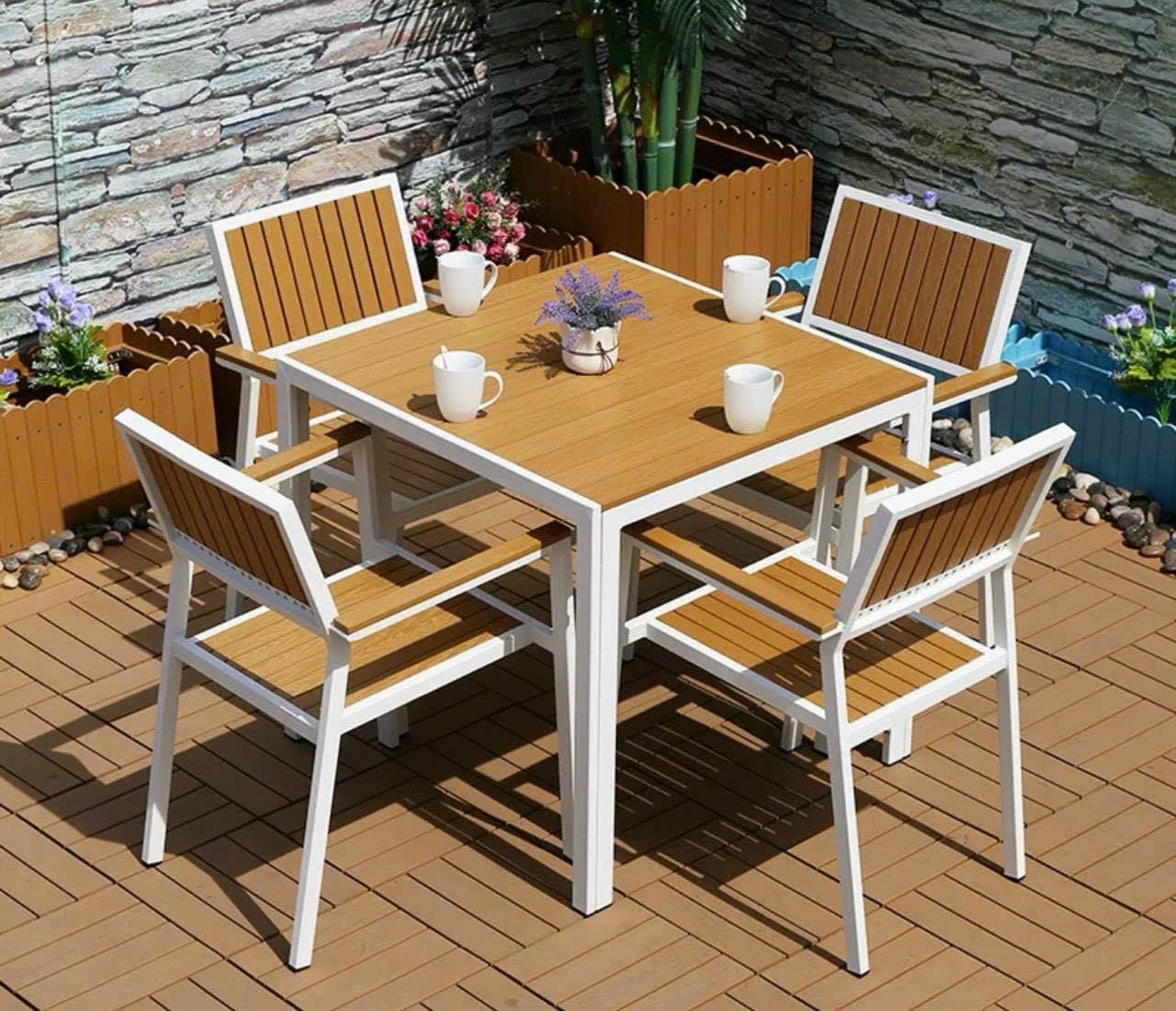 Bàn ghế gỗ nhựa ngoài trời tiện dụng - ảnh 4