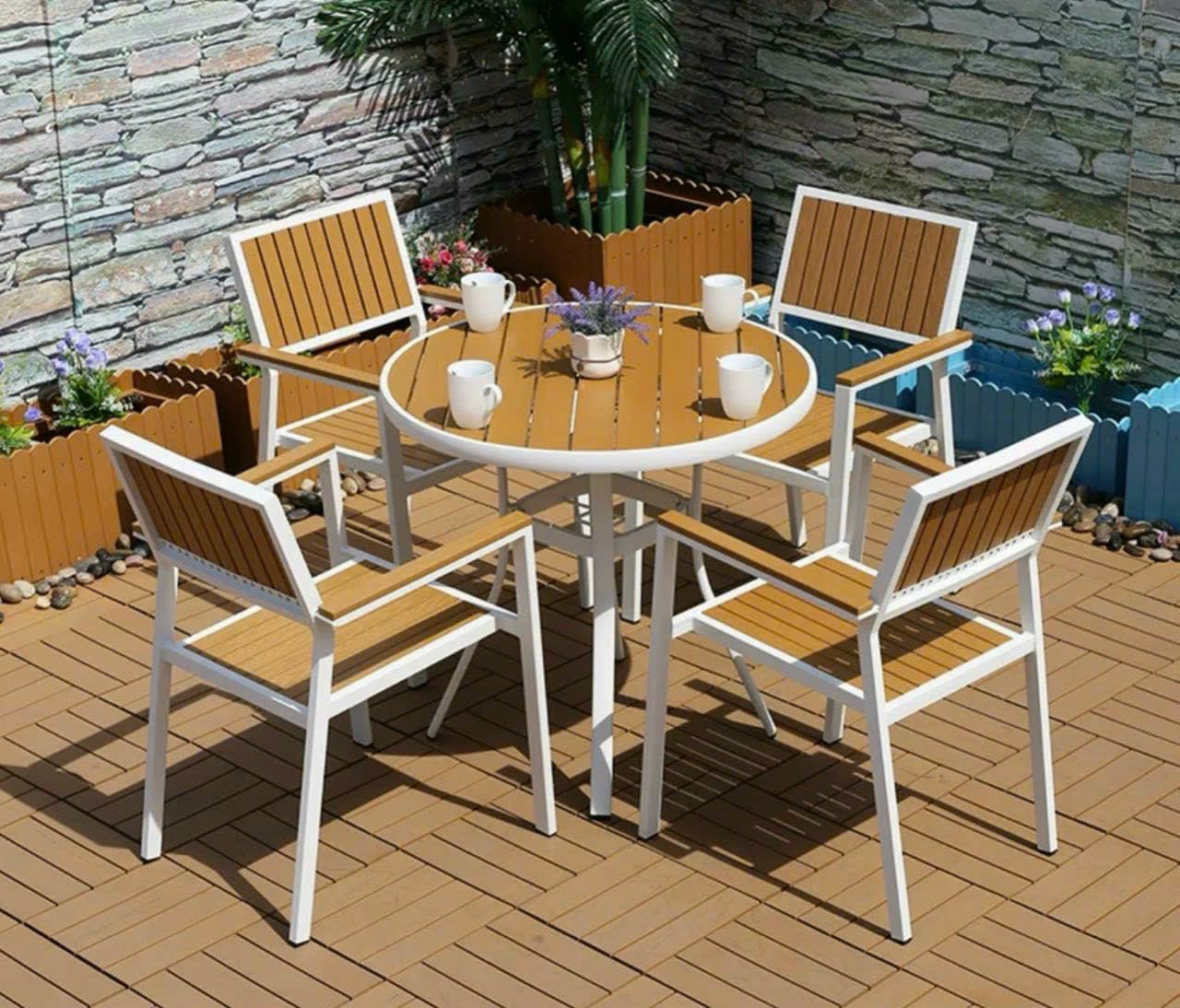 Bàn ghế gỗ nhựa ngoài trời êm ái - ảnh 1
