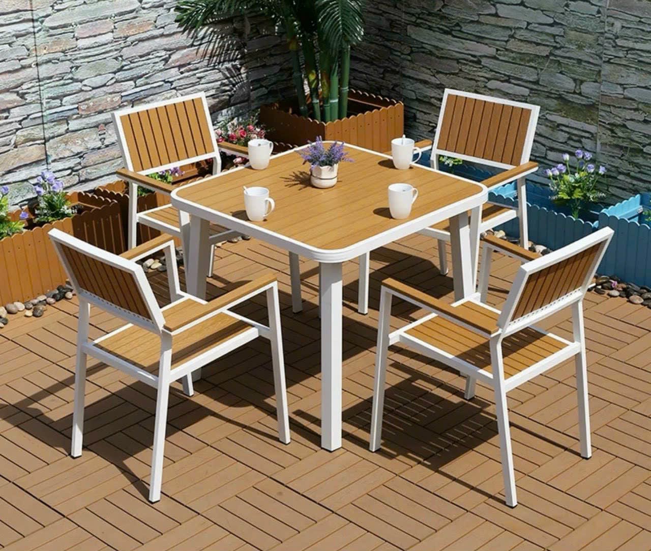 Bàn ghế gỗ nhựa ngoài trời êm ái - ảnh 2