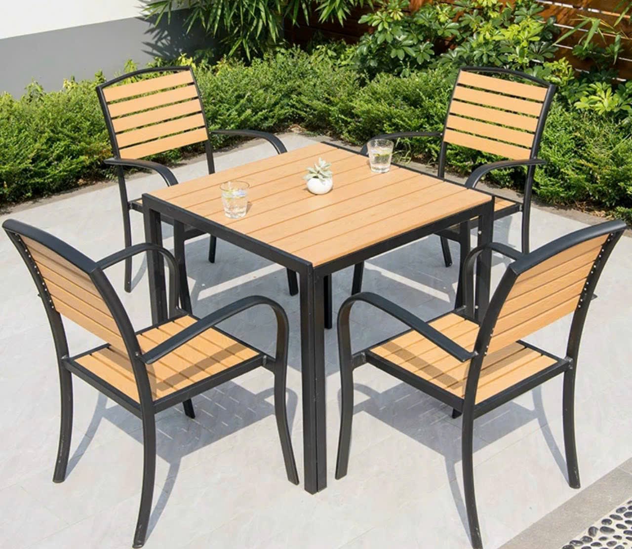 Bàn ghế gỗ nhựa ngoài trời cao cấp - ảnh 4