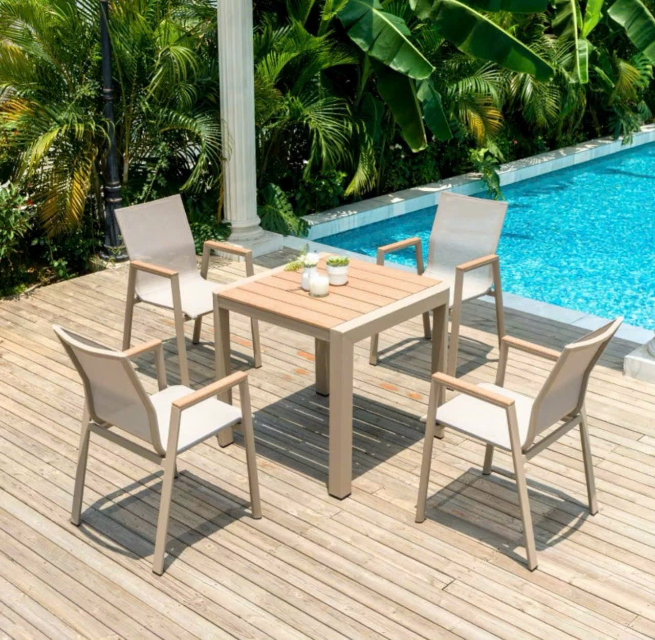 Bàn ghế gỗ nhựa ngoài trời cao cấp - ảnh 10