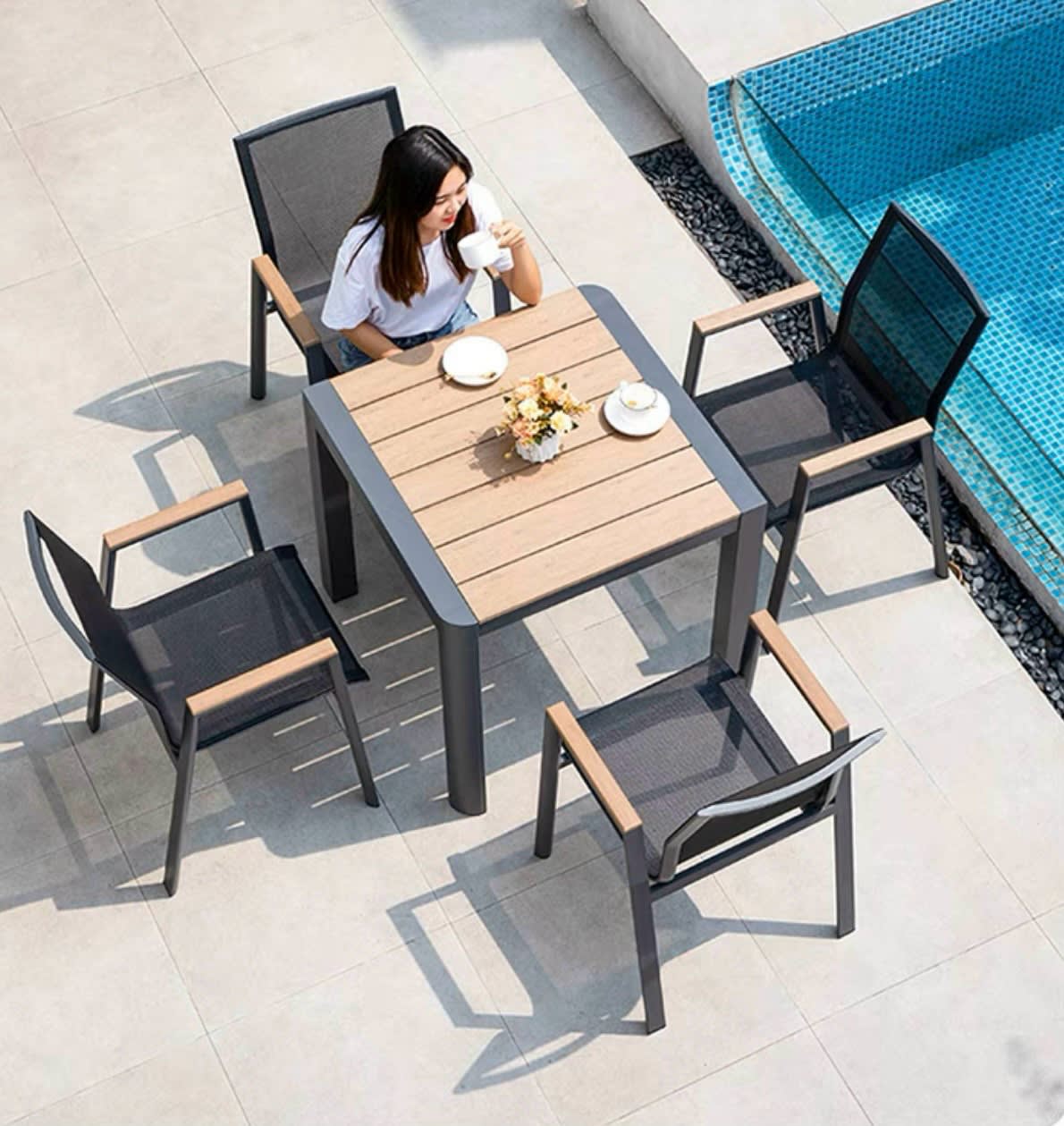 Bàn ghế gỗ nhựa ngoài trời thanh lịch - ảnh 6