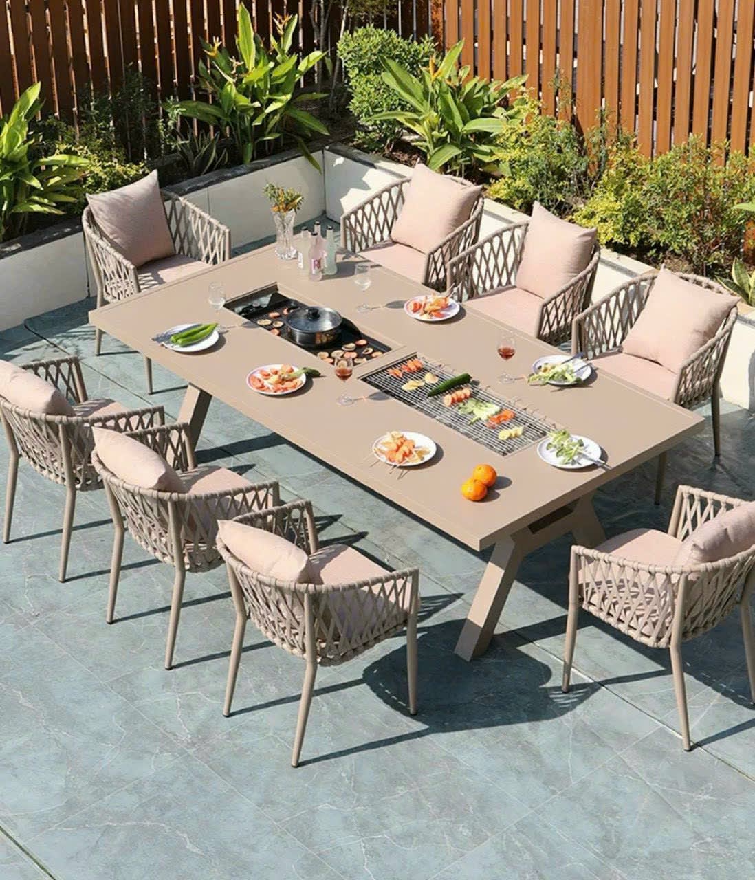 Bàn ghế gỗ nhựa ngoài trời phong cách - ảnh 2