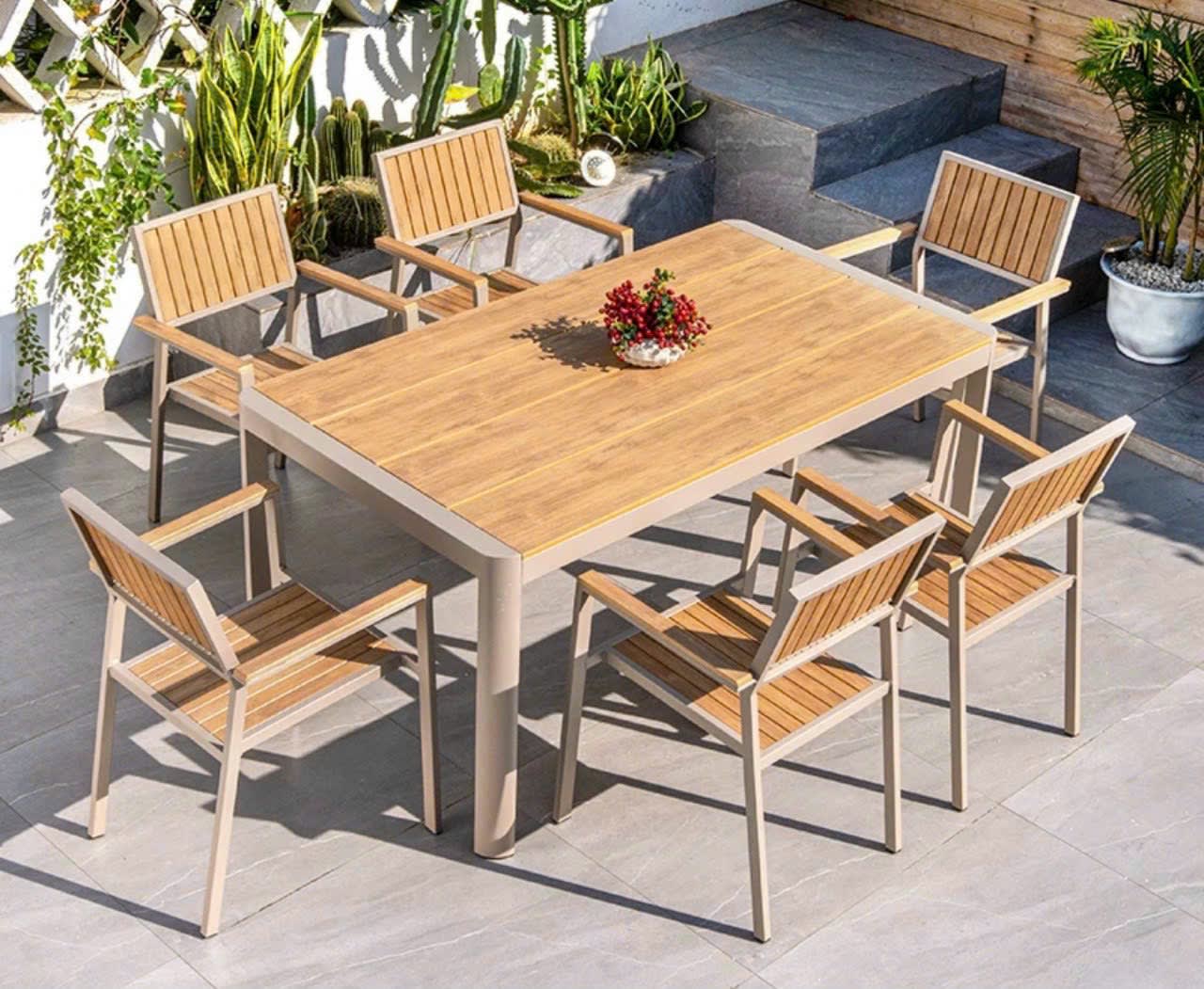 Bàn ghế gỗ nhựa ngoài trời tiện dụng - ảnh 5