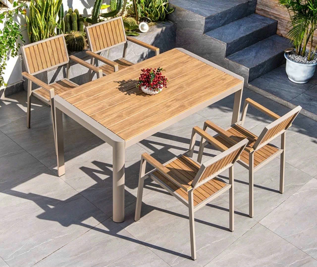 Bàn ghế gỗ nhựa ngoài trời tiện dụng - ảnh 6
